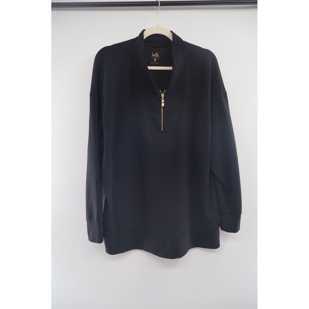 Belle Kim Gravel 1X Black Half Zip Pullover Top Long‎ Sleeve Plus Size